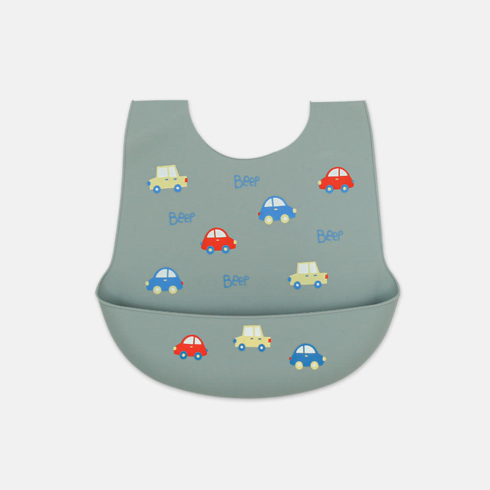 SILICONE BIB GREY CARS