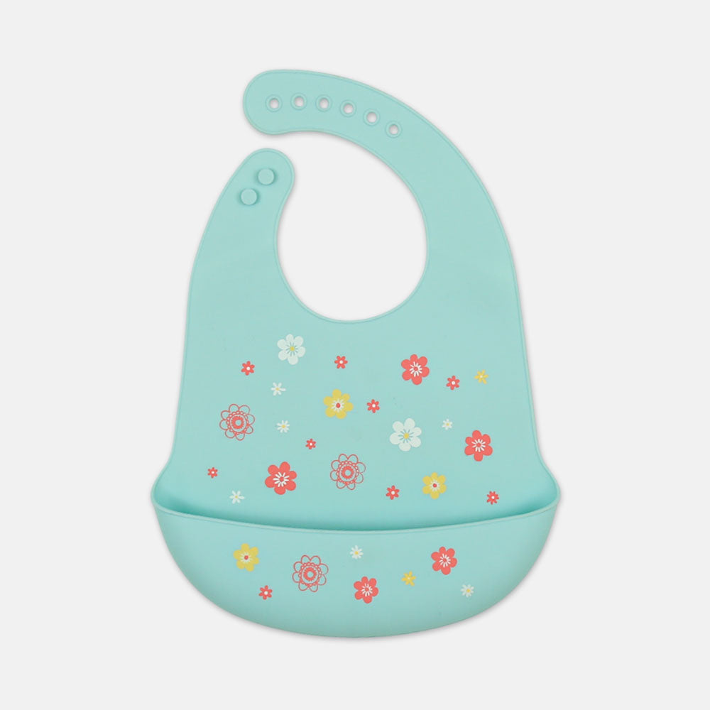 SILICONE BIB SEA GREEN FLORAL