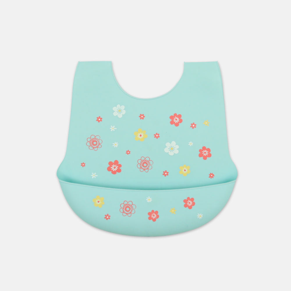 SILICONE BIB SEA GREEN FLORAL