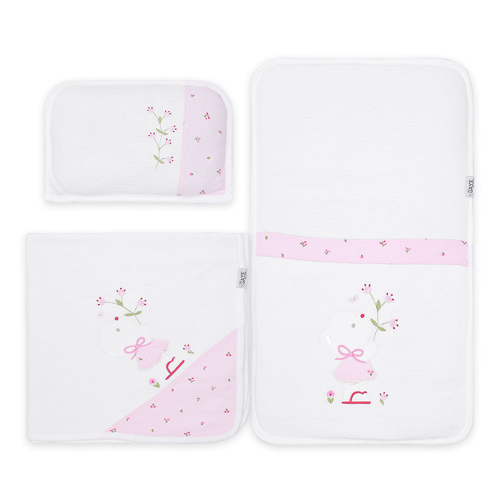 SLEEPING SET PINK TEDDY & FLOWERS