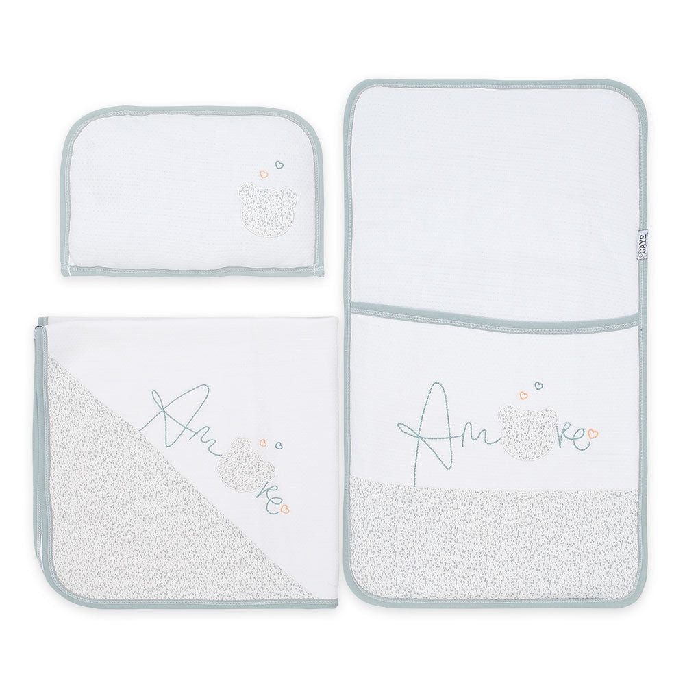 SLEEPING SET GREEN TEDDY & HEARTS