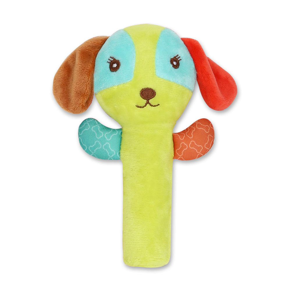 STUFF TOY MULTICOLOR PUPPY WHISTLE PLUSH RATTLE