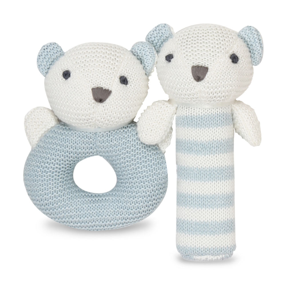 STUFF TOY BLUE BABY BEAR KITTY HAND BELL AND SQUEAKERS