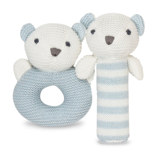 STUFF TOY BLUE BABY BEAR KITTY HAND BELL AND SQUEAKERS