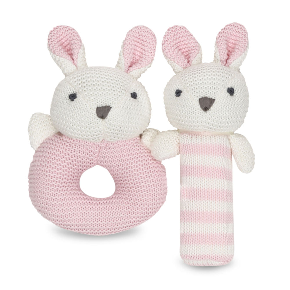 STUFF TOY PINK BABY BEAR KITTY HAND BELL AND SQUEAKERS