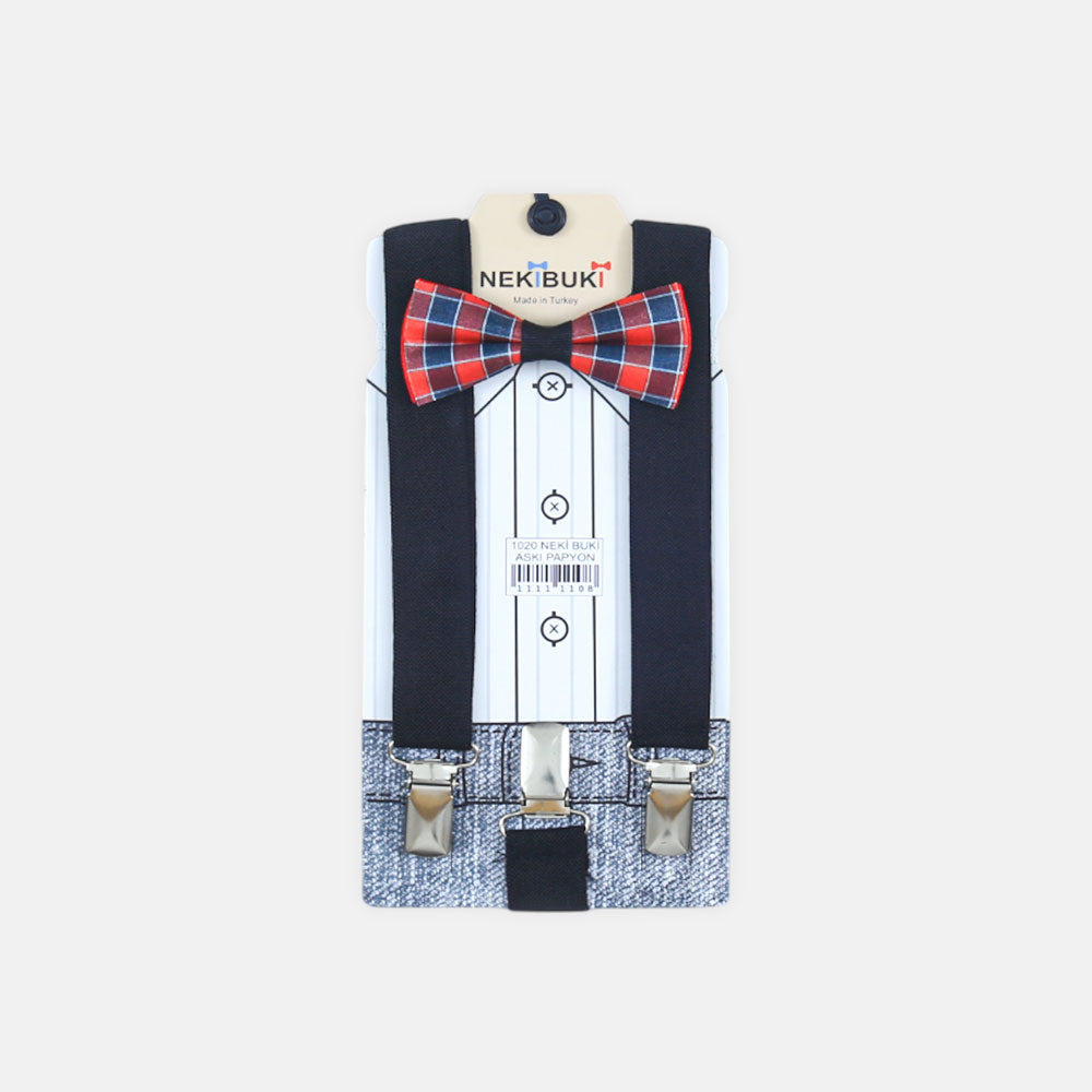 SUSPENDER WITH BOW RED CHECK