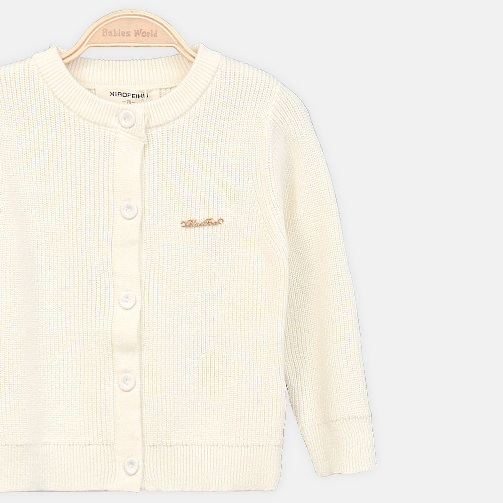 GIRL SWEATER PEARL PUFF CARDIGAN