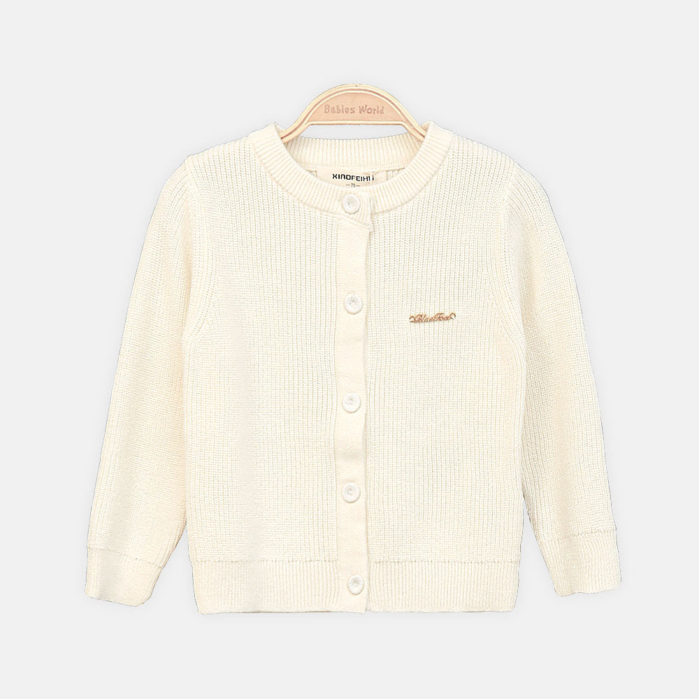 GIRL SWEATER PEARL PUFF CARDIGAN