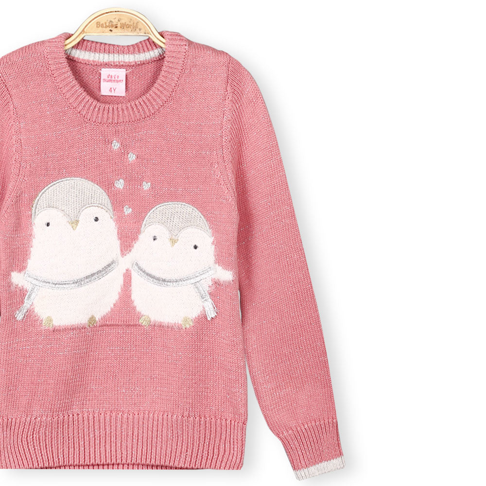 GIRL SWEATER TEA PINK PENGUINS