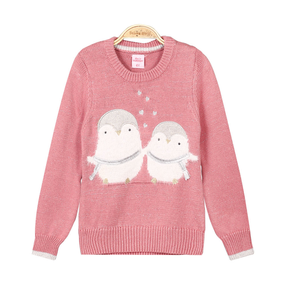 GIRL SWEATER TEA PINK PENGUINS