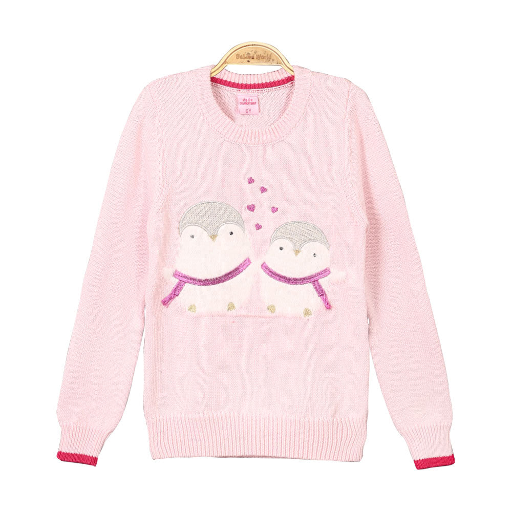 GIRL SWEATER LIGHT PINK PENGUINS