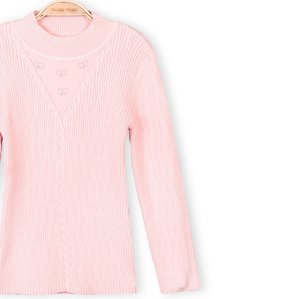 GIRL HI-NECK SWEATER PINK SEQUINS