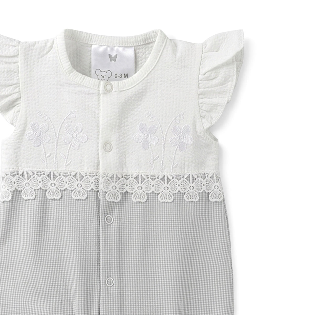 BABY GIRL LACE TRIM & FLORAL EMBROIDERY ROMPER