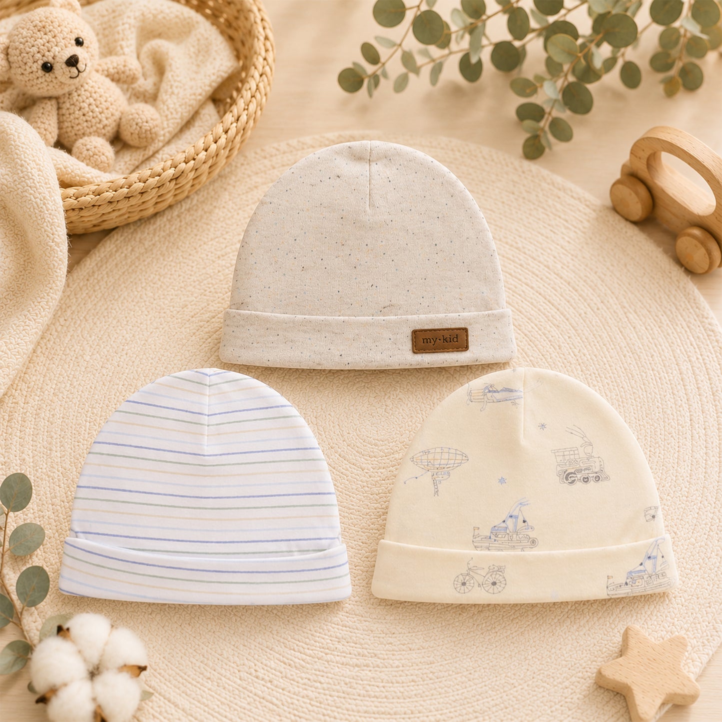 TRANSPORT-THEMED INFANT BABY CAPS PK-3