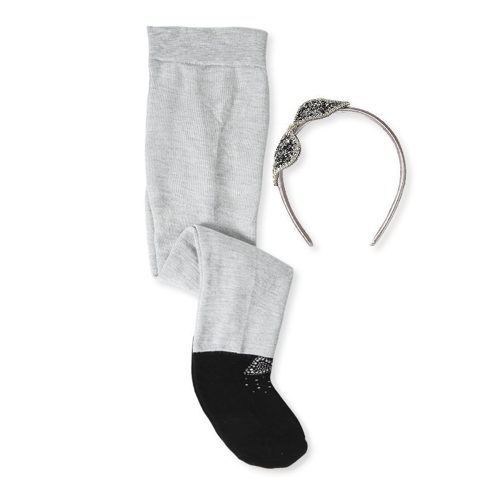 GIRL TIGHTS / LEGGINGS LIGHT GREY SEQUINED BOW