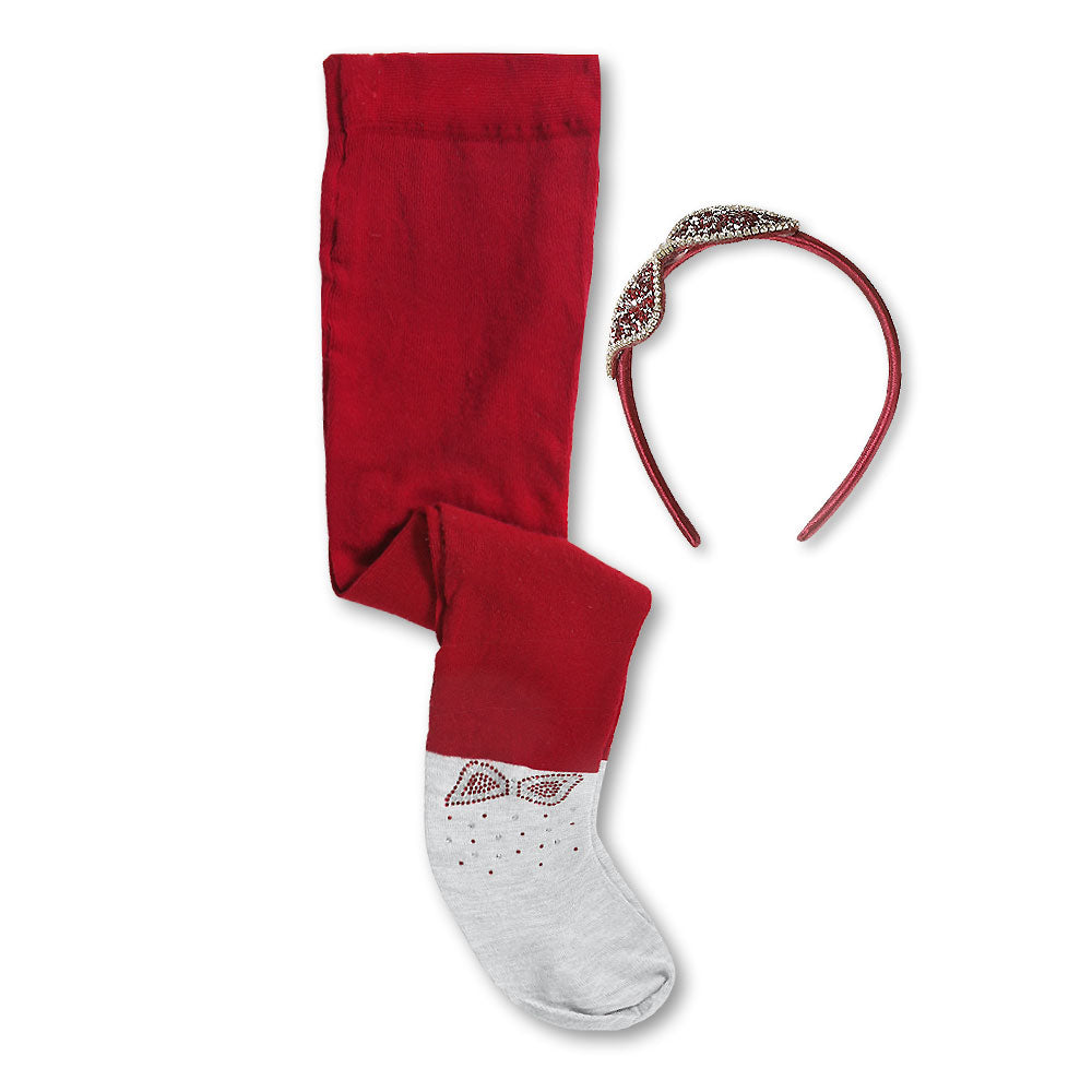 GIRL TIGHTS / LEGGINGS MAROON BOW SEQUINED