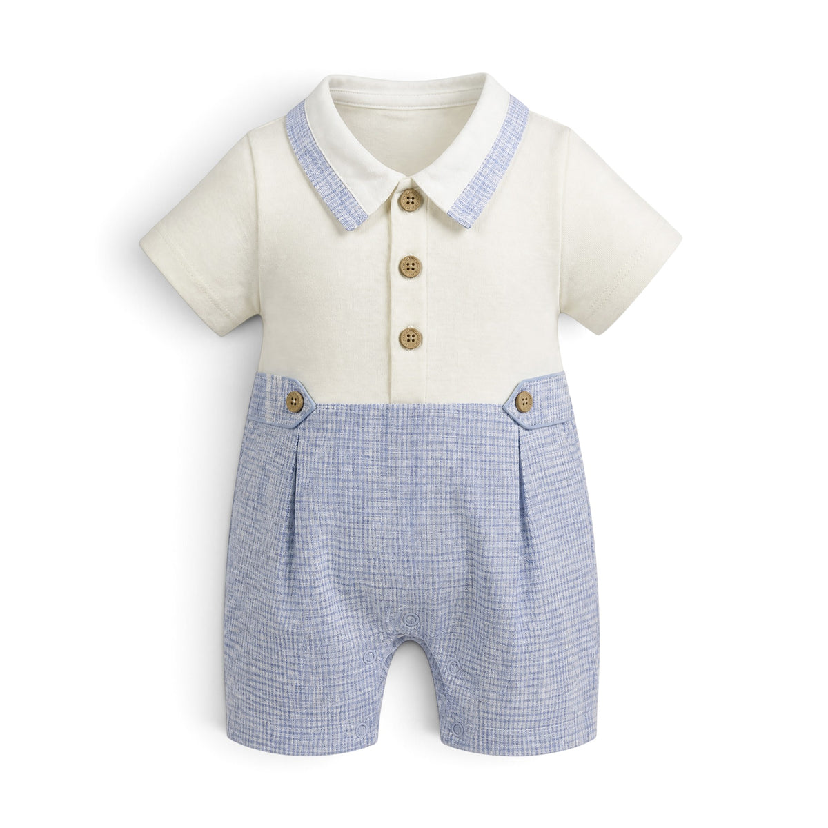 WHITE & BLUE CHECKED COLLARED ROMPER