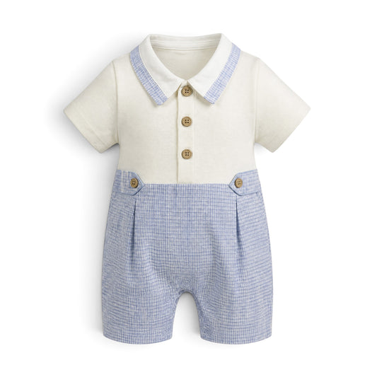 WHITE & BLUE CHECKED COLLARED ROMPER