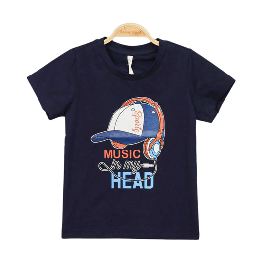 NAVY BLUE MUSIC HEAD GRAPHIC TEE
