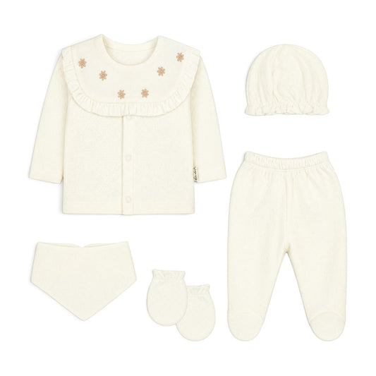 CREAM FLORAL TRIM BABY GIRL GIFT SET