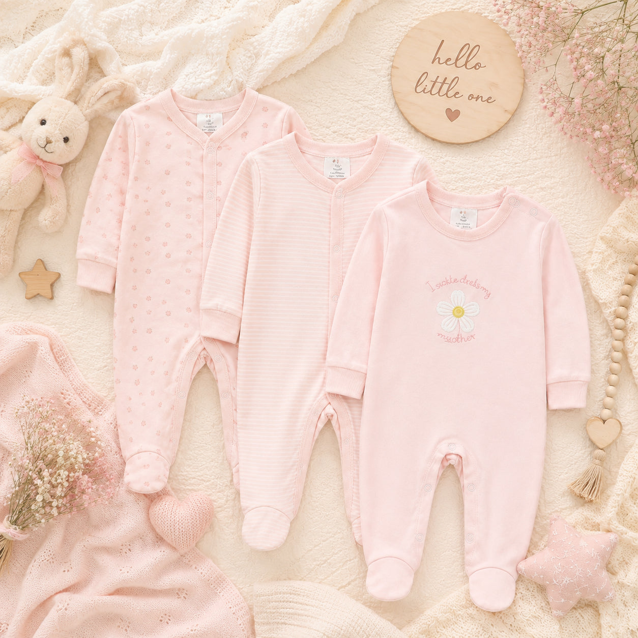BLOSSOM PINK SLEEP SUITS GIRLS PK-3