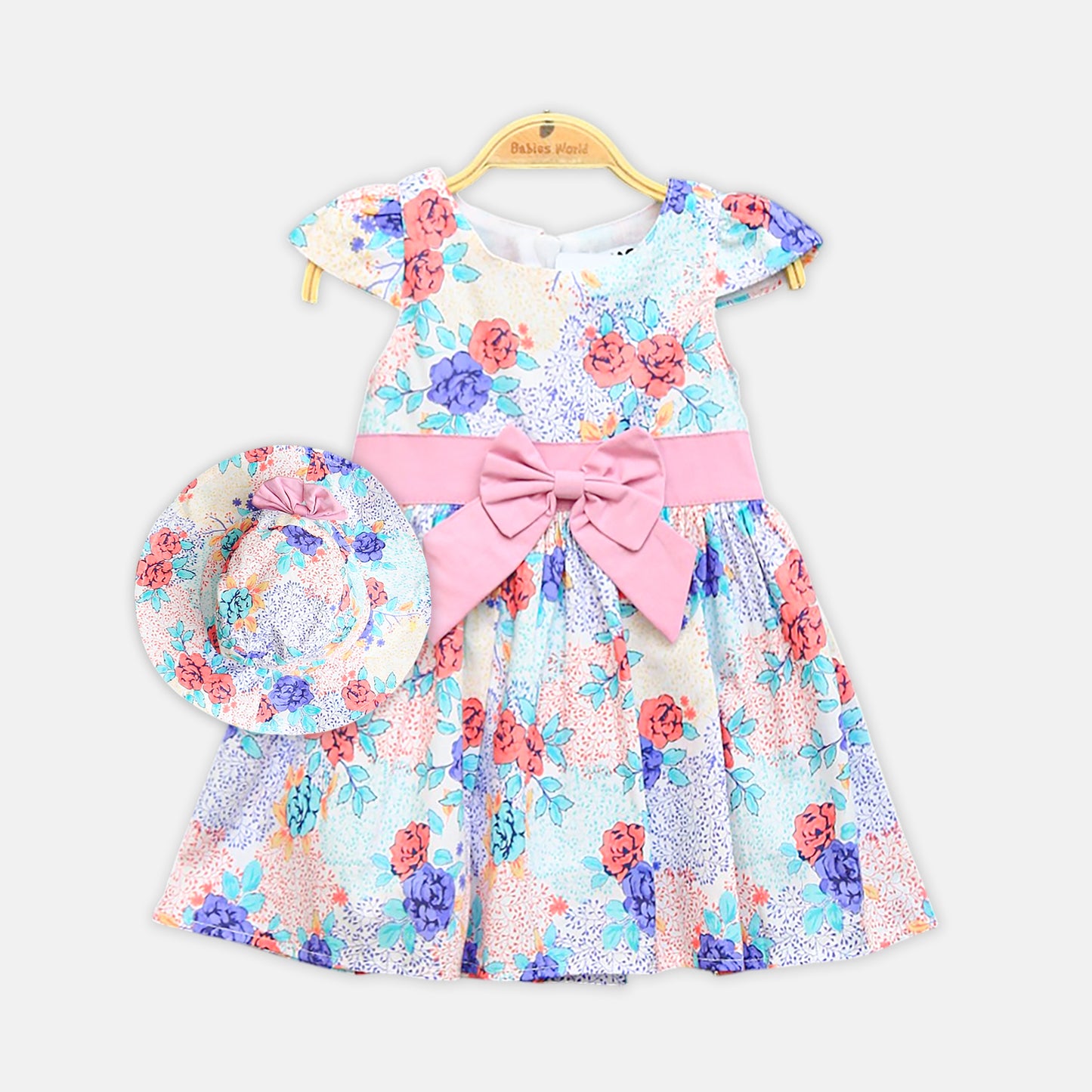 Pink Blossom Dress & Hat Set