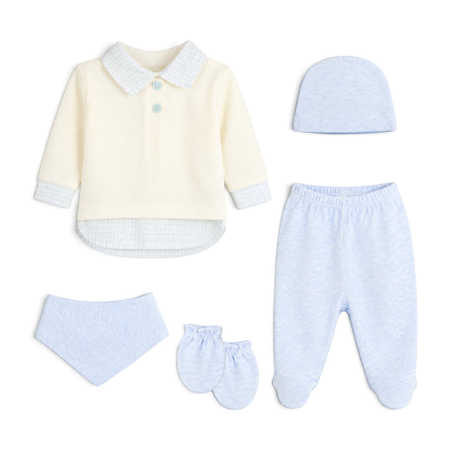 CREAM AND LIGHT BLUE STRIPED COLLAR BABY BOY GIFT SET