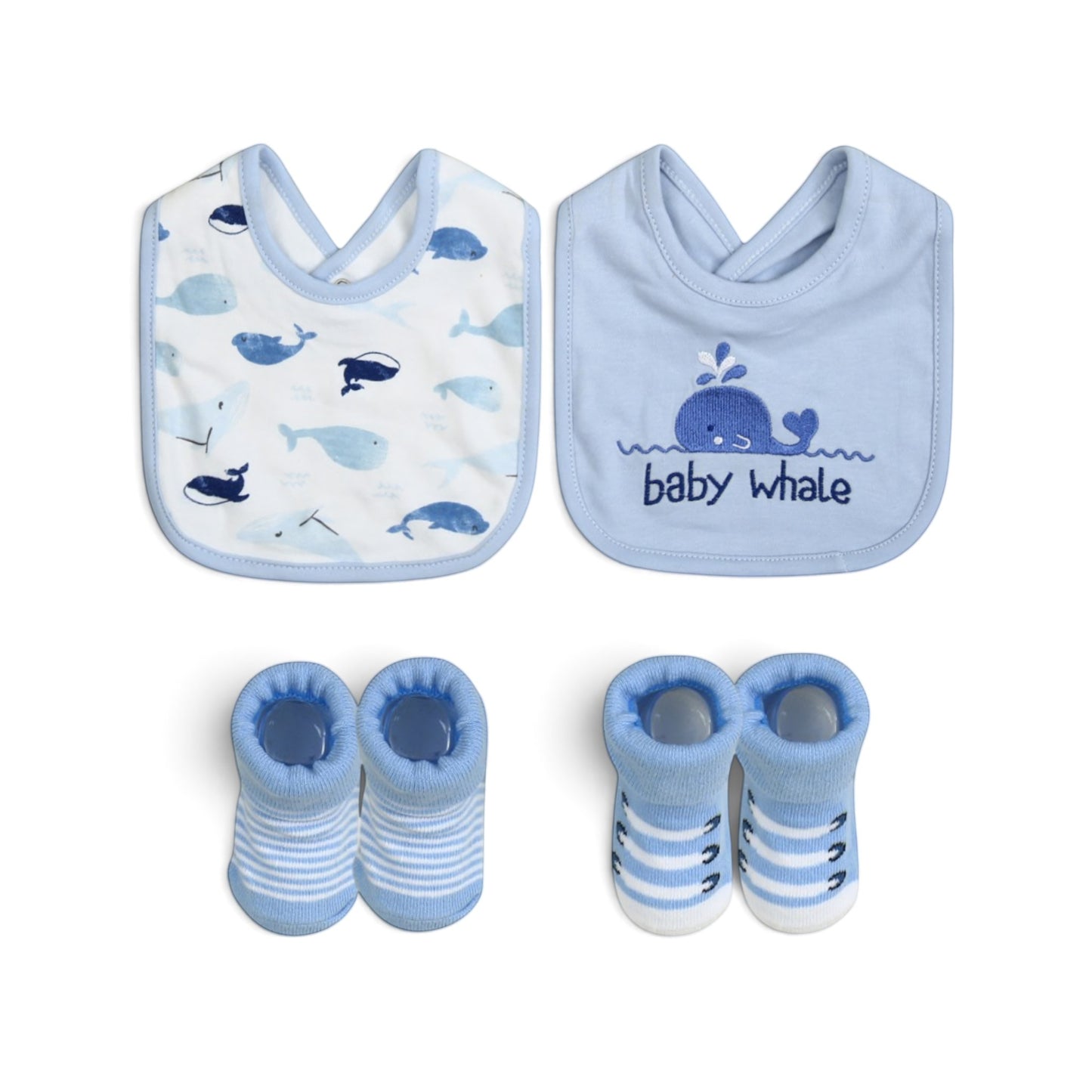 "BABY WHALE" INFANT BIBS PK-2 & 2 BOOTIES