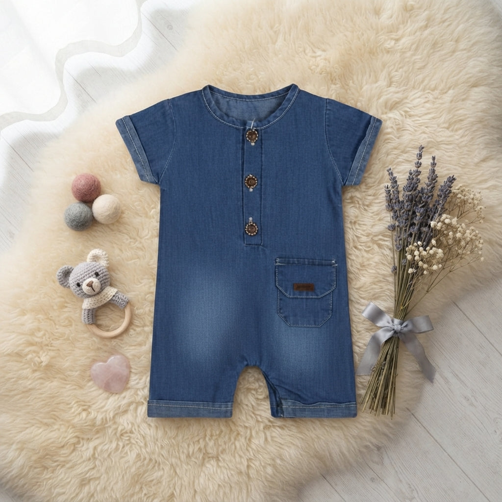 BLUE DENIM BABY BOY ROMPER