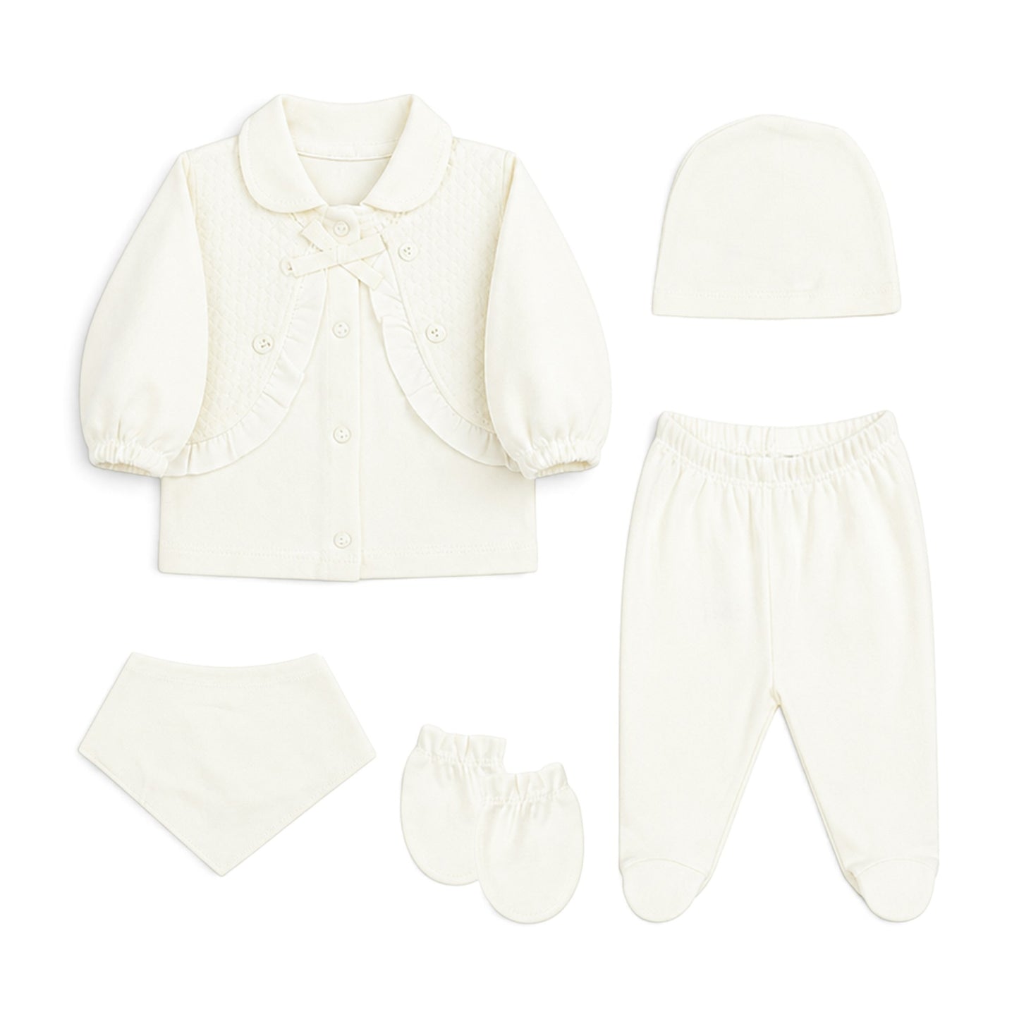 CREAM RUFFLED-ACCENT BABY GIRL GIFT SET