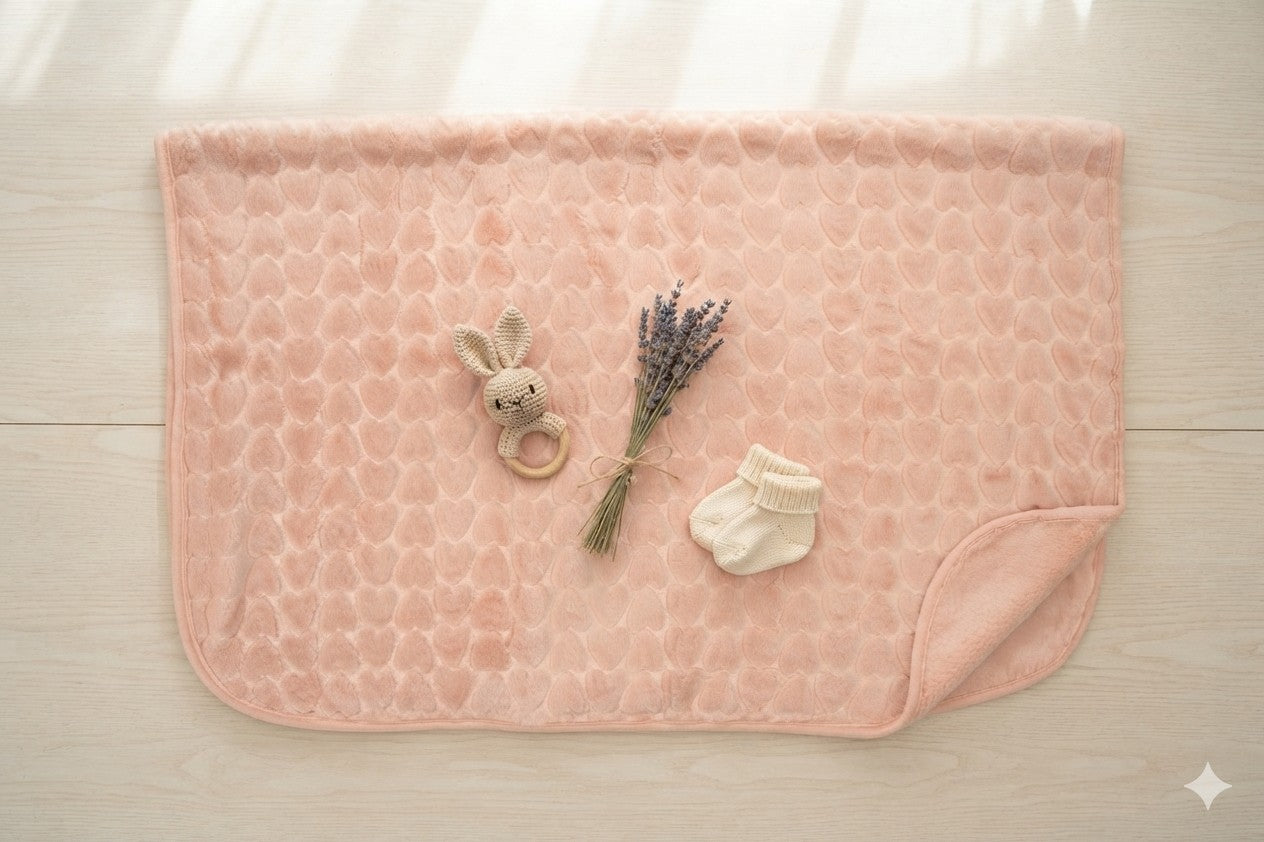 DUSTY PINK HEART EMBOSSED BLANKET
