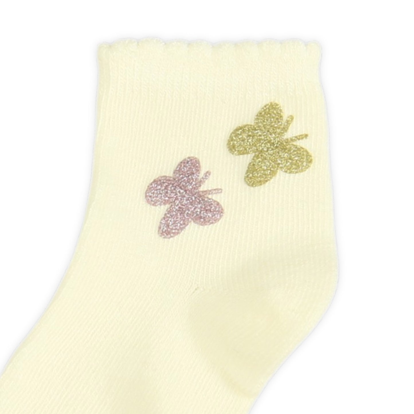 OFF-WHITE BUTTERFLY MOTIF GIRL SOCKS PK-2