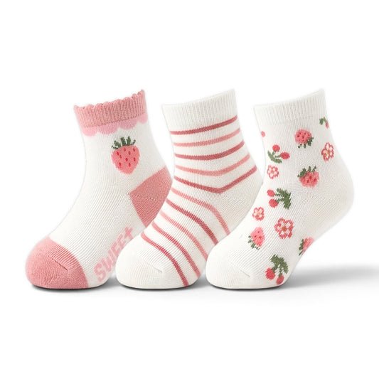 MILLIE & TILLIS BERRY & STRIPE GIRL SOCKS PK-3