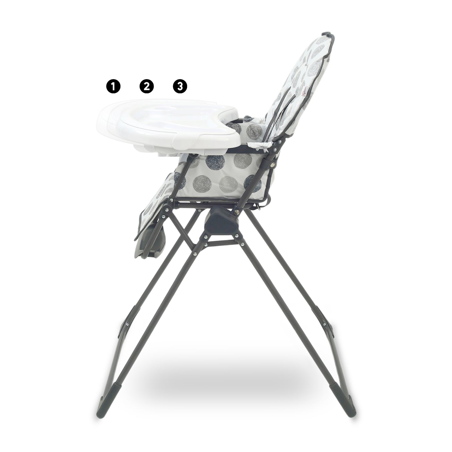 TINNIES PREMIUM GREY POLKA DOT FOLDABLE HIGH CHAIR