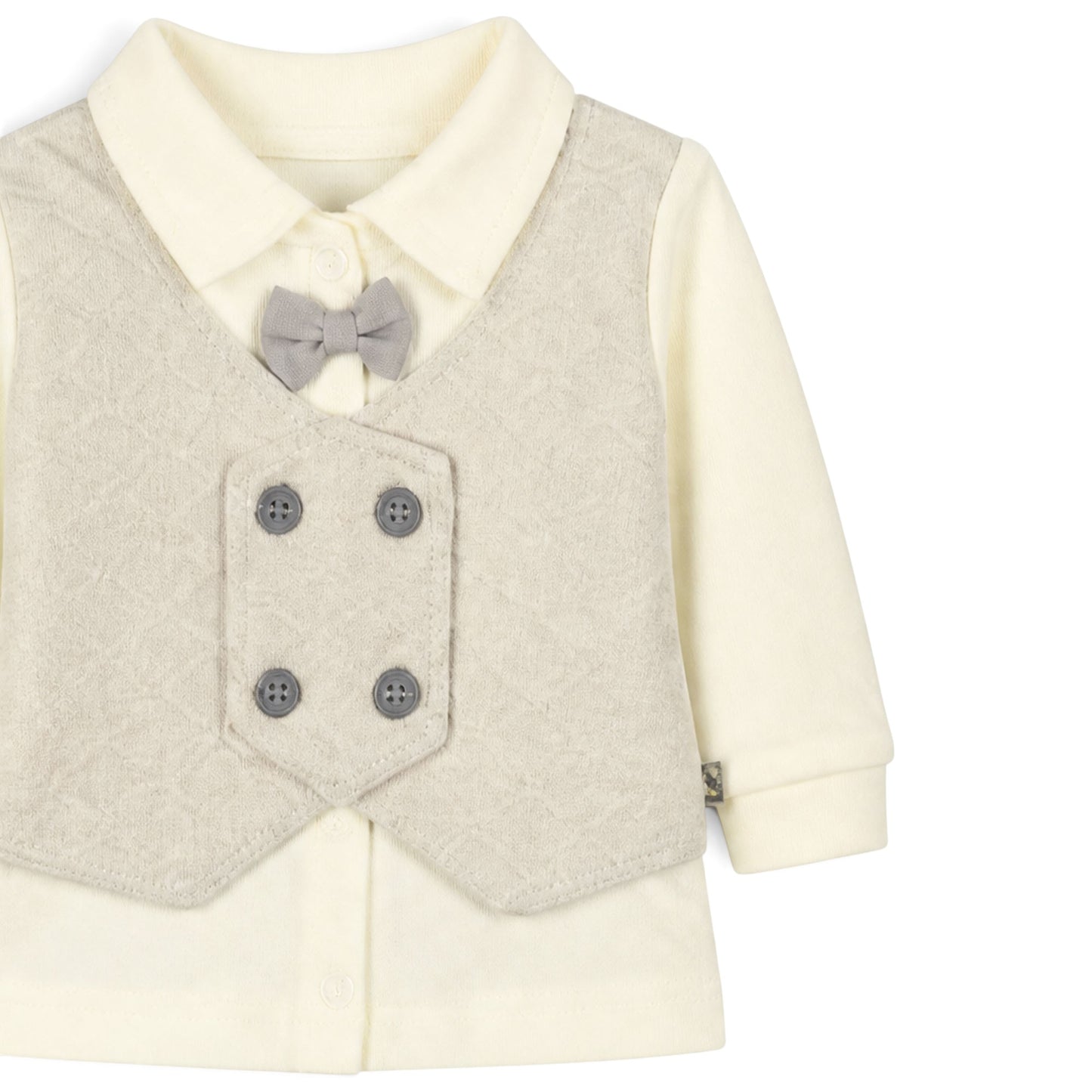 CREAM AND GREY DOUBLE-BREASTED VEST-STYLE BABY BOY GIFT SET