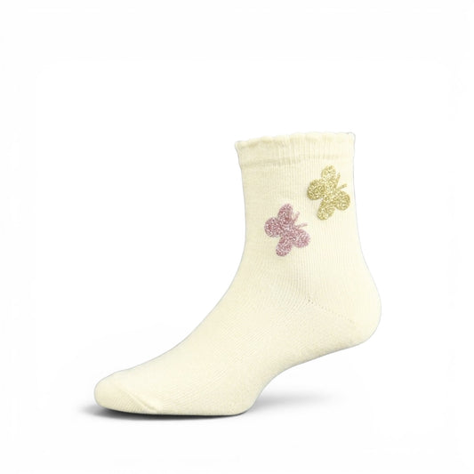 OFF-WHITE BUTTERFLY MOTIF GIRL SOCKS PK-2