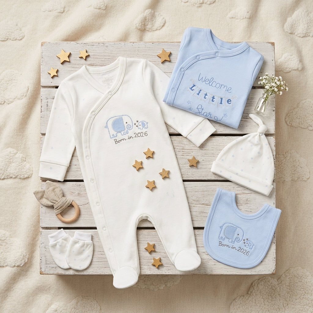 BLUE & WHITE LAYETTE SET BOYS
