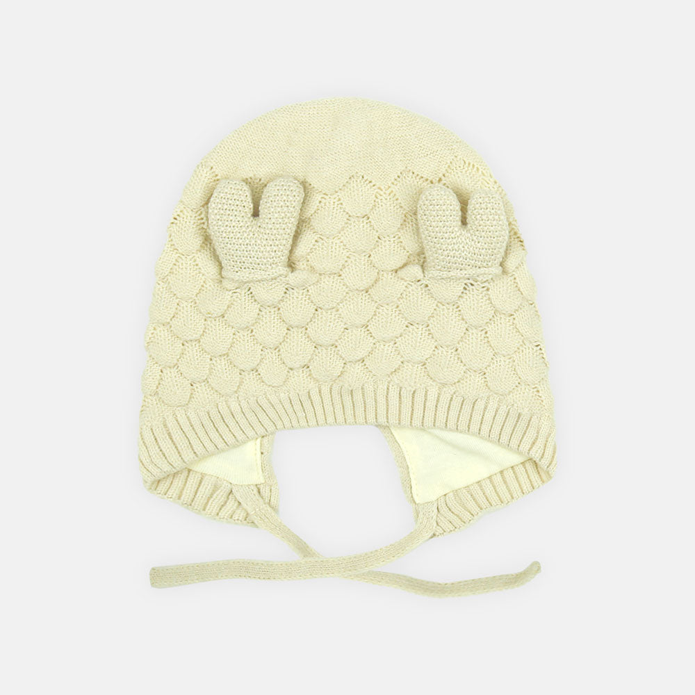 WINTER CAP SIZE: 42-44 CM BEIGE TEXTURED KNIT BEANIE