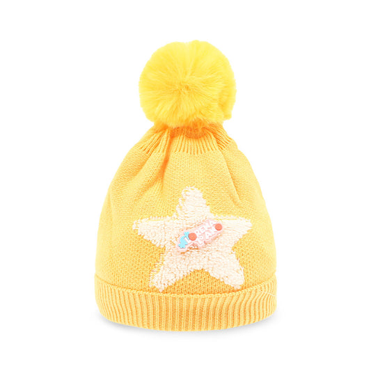 BABY WOOLEN CAP YELLOW STAR KNITTED