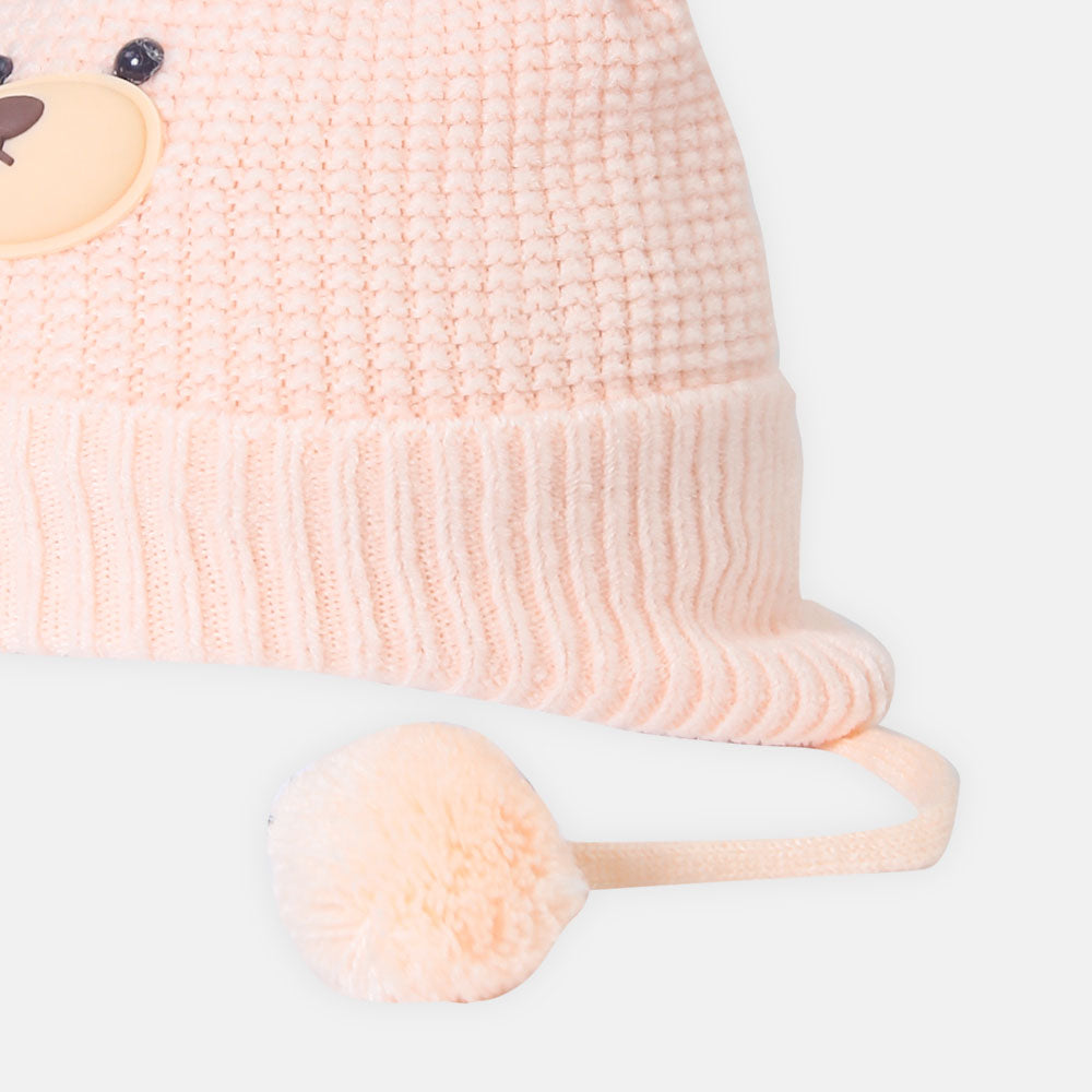 BABY WINTER CAP PEACH WITH BEAR THEME