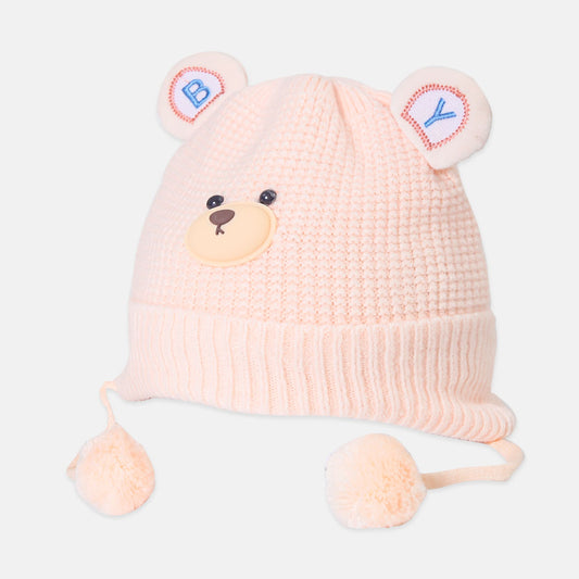 BABY WINTER CAP PEACH WITH BEAR THEME