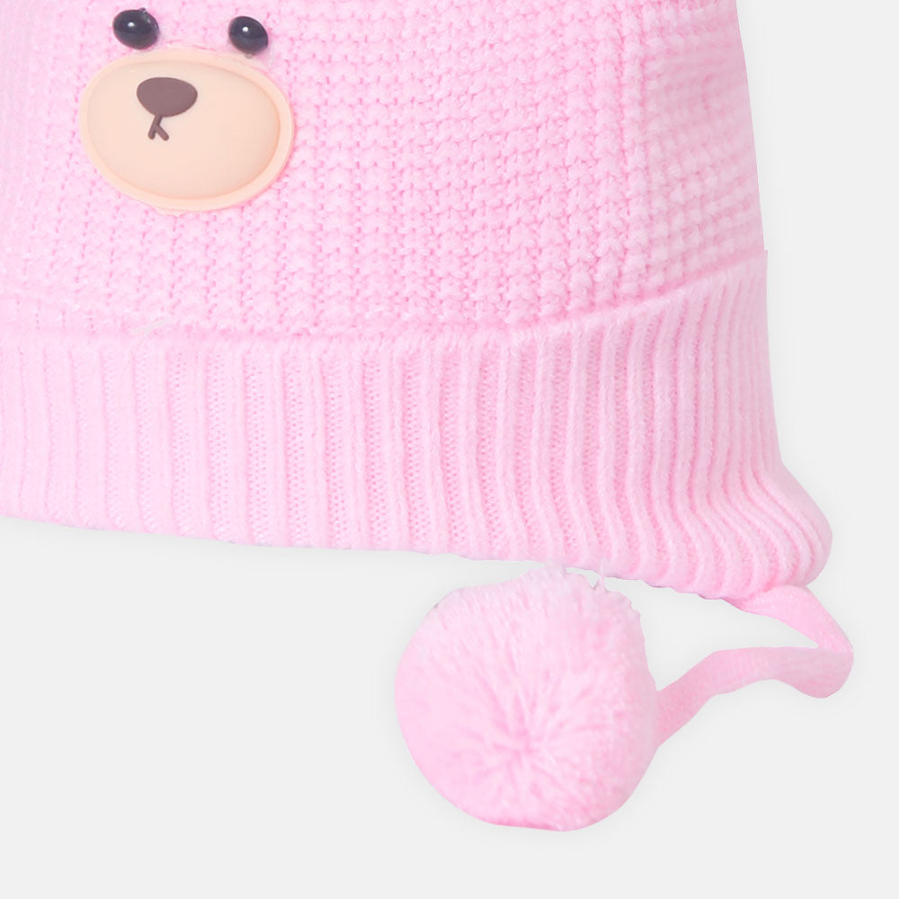 BABY WINTER CAP BABY PINK WITH BEAR THEME