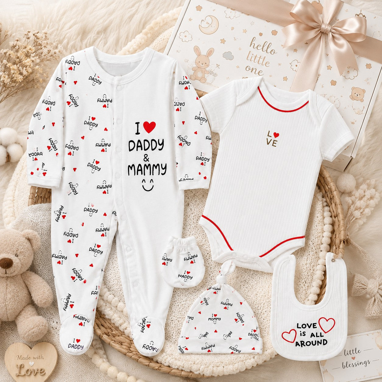 LOVE IS ALL AROUND LAYETTE SET BOYS