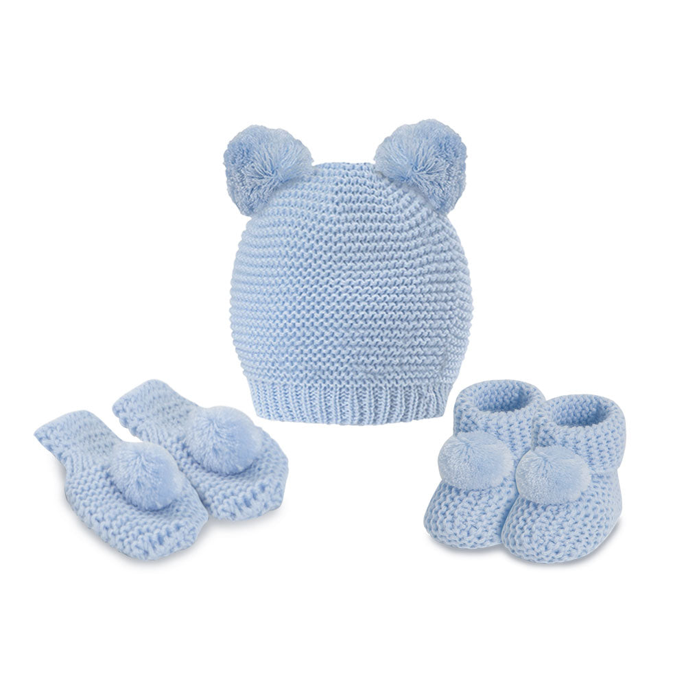 BABY WOOLEN CAP BLUE KNITTED POM POM