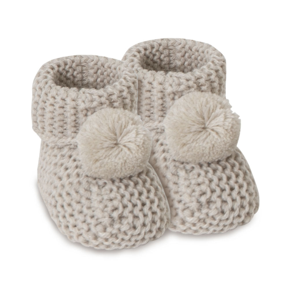BABY WOOLEN CAP BEIGE KNITTED POM POM