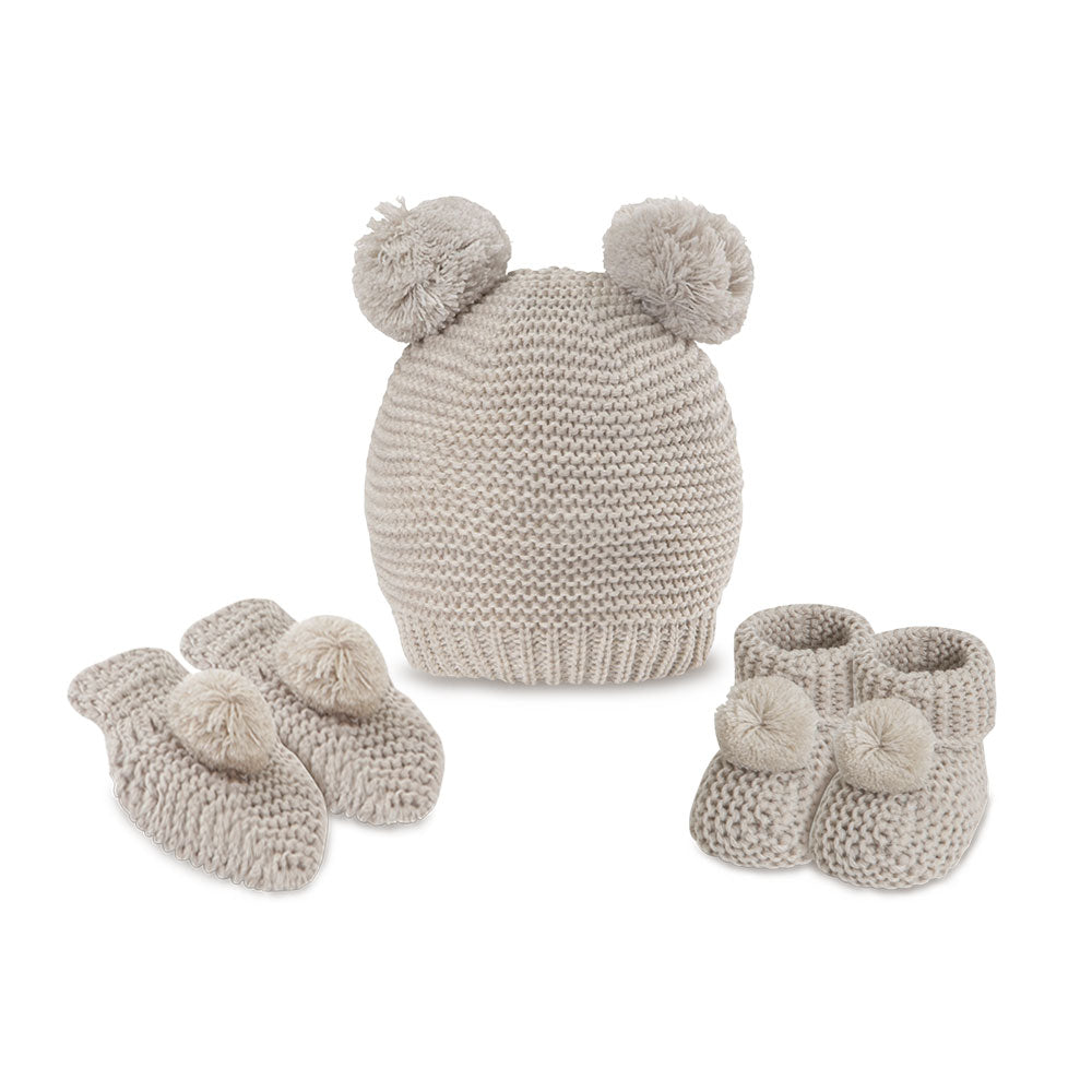 BABY WOOLEN CAP BEIGE KNITTED POM POM