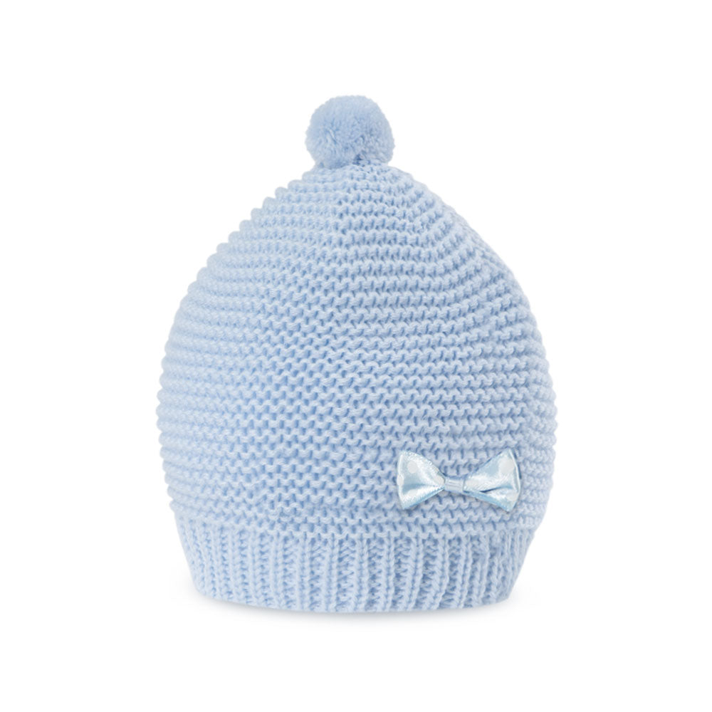 BABY WOOLEN CAP BLUE KNITTED POLKA DOT BOW