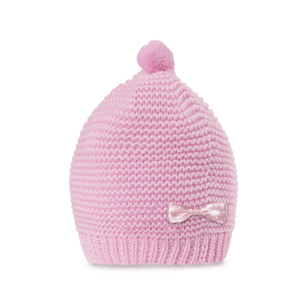 BABY WOOLEN CAP ROSE PINK KNITTED POLKA DOT BOW