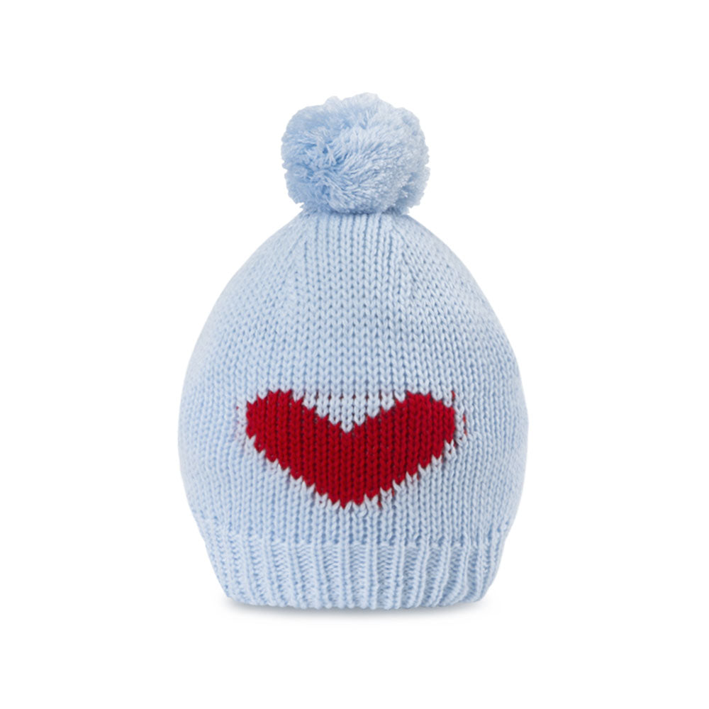 BABY WOOLEN CAP BLUE KNITTED POM POM HEART