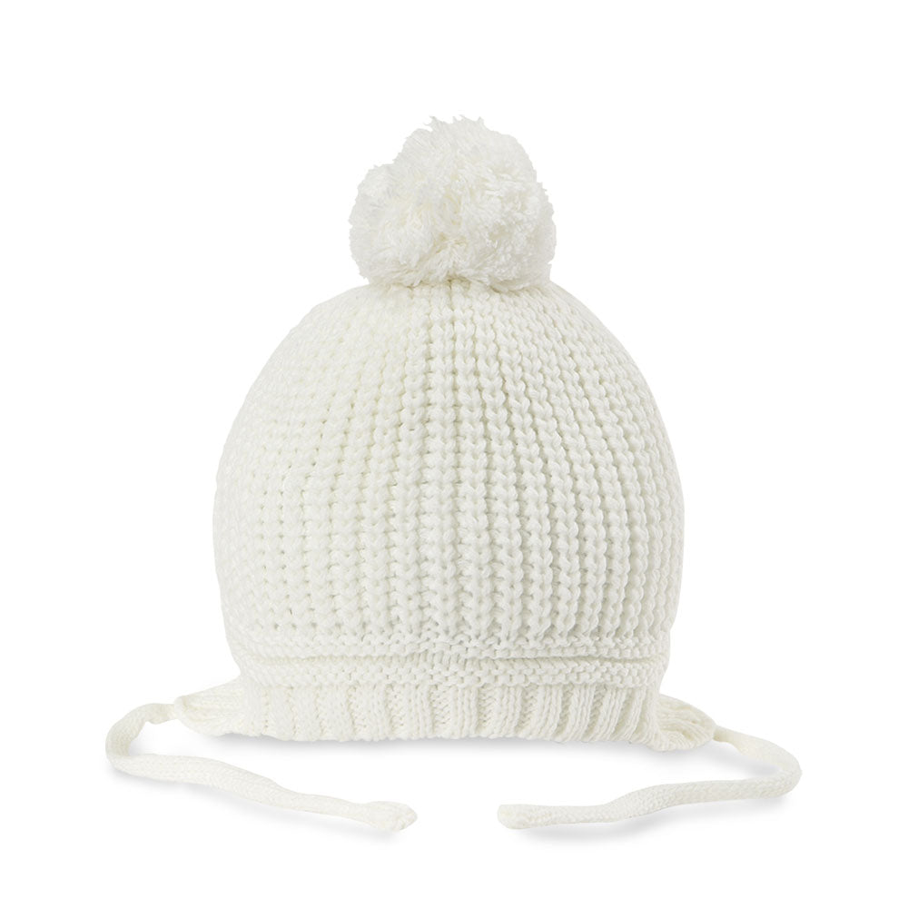 BABY WOOLEN CAP CREAM KNITTED POM POM EAR FLAPS